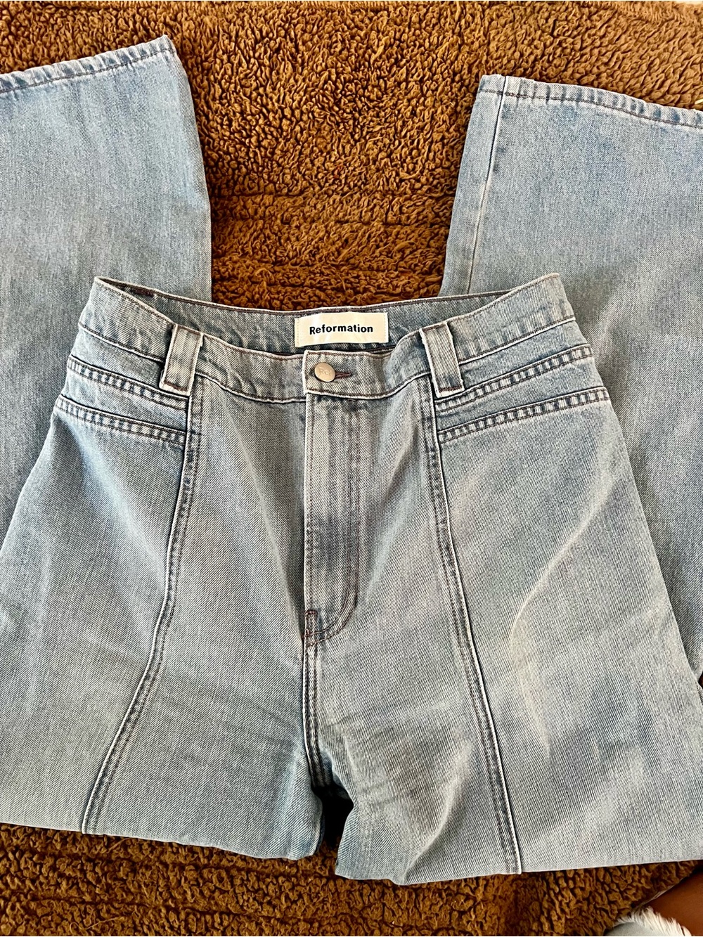 Reformation Light Blue High-Rise Wide-Leg Jeans